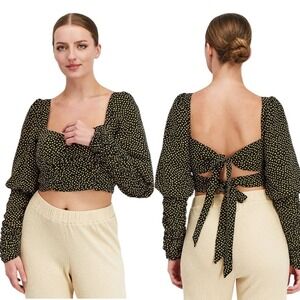 Collective the Label -558 Square Neck Puffed Sleeve Allover Print‎ Crop Top Sz 2